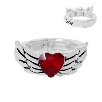 BIRTHSTONE WING ADJUSTABLE ONE-SIZE RING IN SILVER TONE METAL