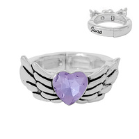 BIRTHSTONE WING ADJUSTABLE ONE-SIZE RING IN SILVER TONE METAL