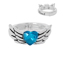 BIRTHSTONE WING ADJUSTABLE ONE-SIZE RING IN SILVER TONE METAL