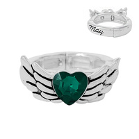 BIRTHSTONE WING ADJUSTABLE ONE-SIZE RING IN SILVER TONE METAL