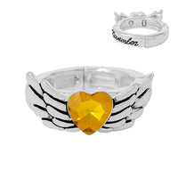 BIRTHSTONE WING ADJUSTABLE ONE-SIZE RING IN SILVER TONE METAL