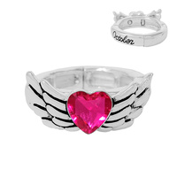 BIRTHSTONE WING ADJUSTABLE ONE-SIZE RING IN SILVER TONE METAL