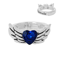 BIRTHSTONE WING ADJUSTABLE ONE-SIZE RING IN SILVER TONE METAL