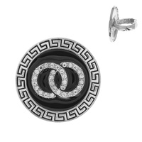 GREEK KEY PATTERN CRYSTAL RHINESTONE PAVE INTERLOCKING CIRCLES INFINITY ENAMEL COATED MEDALLION STRETCH RING