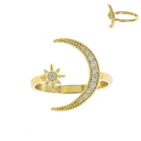 CUBIC ZIRCONIA PAVE NORTHERN STAR & MOON CRESCENT OPEN BAND RING