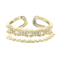 2-ROW GOLD DIPPED CUBIC ZIRCONIA ADJUSTABLE CUFF WRAP RING