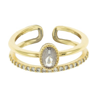 2-ROW SOLITAIRE GOLD DIPPED CUBIC ZIRCONIA ADJUSTABLE CUFF WRAP RING