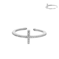 CUBIC ZIRCONIA PAVE SIDEWAYS CROSS OPEN BAND RING