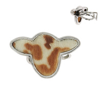 COWHIDE/ SYNTHETIC TURQUOISE -WESTERN COW HEAD SHAPED ADJUSTABLE CUFF RING