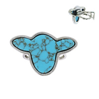 COWHIDE/ SYNTHETIC TURQUOISE -WESTERN COW HEAD SHAPED ADJUSTABLE CUFF RING
