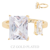 GOLD PLATED TWO STONE CUBIC ZIRCONIA CUFF RING