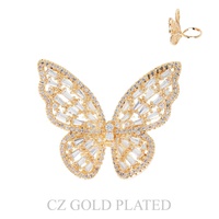 BUTTERFLY GOLD PLATED CZ ADJUSTABLE CUFF RING