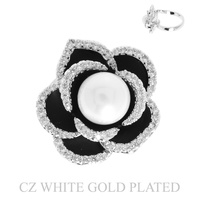 GOLD PLATED CZ PEARL FLORAL CUFF RING