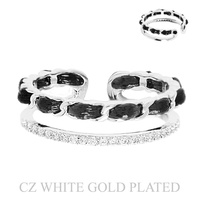 GOLD PLATED CZ WOVEN CHAIN DOUBLE BAND CUFF RING