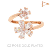 FLORAL GOLD PLATED CZ ADJUSTABLE SPIRAL CUFF RING