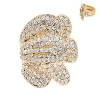 CRYSTAL RHINESTONE PAVE FLORAL PETALS STRETCH RING