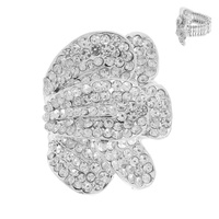 CRYSTAL RHINESTONE PAVE FLORAL PETALS STRETCH RING