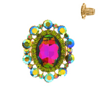 OVAL CRYSTAL SUNBURST DOUBLE HALO STRETCH RING