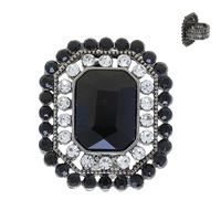 CRYSTAL RHINESTONE OCTAGON HALO STRETCH RING
