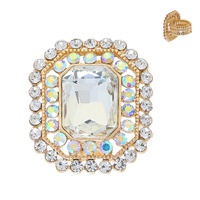 CRYSTAL RHINESTONE OCTAGON HALO STRETCH RING