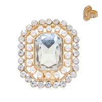 CRYSTAL RHINESTONE OCTAGON HALO STRETCH RING