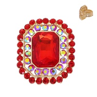 CRYSTAL RHINESTONE OCTAGON HALO STRETCH RING