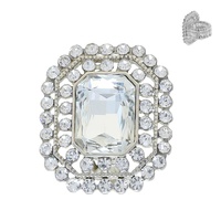 CRYSTAL RHINESTONE OCTAGON HALO STRETCH RING