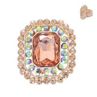 CRYSTAL RHINESTONE OCTAGON HALO STRETCH RING