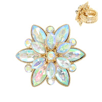 FLORAL CRYSTAL GEMSTONE COCKTAIL STRETCH RING