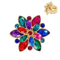 FLORAL CRYSTAL GEMSTONE COCKTAIL STRETCH RING