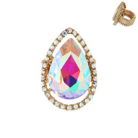 CRYSTAL RHINESTONE TEARDROP HALO STRETCH RING