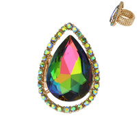 CRYSTAL RHINESTONE TEARDROP HALO STRETCH RING