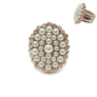 OVAL PEARL AND RHINESTONE STRETCH RING