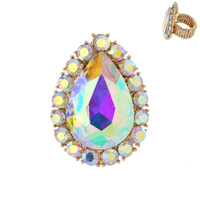GOLD BEAUTIFUL TEARDROP GEM STRETCH RING WITH STONED EDGES