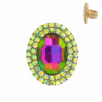 Oval Gem With Double Stone Line Stretch Ring Rq49Gab