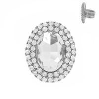 Oval Gem With Double Stone Line Stretch Ring Rq49Gab