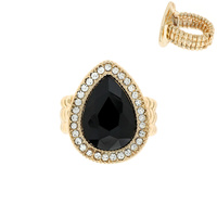 TEARDROP CRYSTAL GEM HALO STRETCH RING -GLAM EVENING COCKTAIL STATEMENT JEWELRY