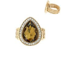 TEARDROP CRYSTAL GEM HALO STRETCH RING -GLAM EVENING COCKTAIL STATEMENT JEWELRY