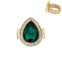 TEARDROP CRYSTAL GEM HALO STRETCH RING -GLAM EVENING COCKTAIL STATEMENT JEWELRY