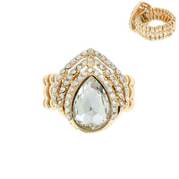 TEARDROP CRYSTAL GEM TIPPLE HALO STRETCH RING -GLAM EVENING COCKTAIL STATEMENT JEWELRY
