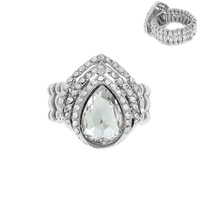TEARDROP CRYSTAL GEM TIPPLE HALO STRETCH RING -GLAM EVENING COCKTAIL STATEMENT JEWELRY