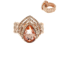 TEARDROP CRYSTAL GEM TIPPLE HALO STRETCH RING -GLAM EVENING COCKTAIL STATEMENT JEWELRY