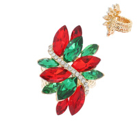 MARQUISE CRYSTAL LEAF CLUSTER STRETCH CHRISTMAS COCKTAIL RING
