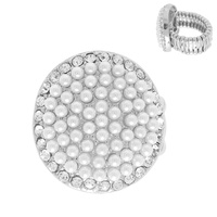 METALLIC RHINESTONE PEARL PAVE STRECTCH RING