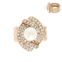 VINTAGE CRYSTAL & PEARL STATEMENT STRETCH RING