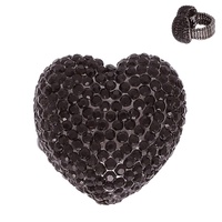 CRYSTAL RHINESTONE PAVE HEART SHAPED STRETCH RING