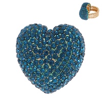 CRYSTAL RHINESTONE PAVE HEART SHAPED STRETCH RING