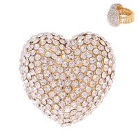 CRYSTAL RHINESTONE PAVE HEART SHAPED STRETCH RING