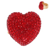 CRYSTAL RHINESTONE PAVE HEART SHAPED STRETCH RING