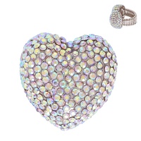 CRYSTAL RHINESTONE PAVE HEART SHAPED STRETCH RING